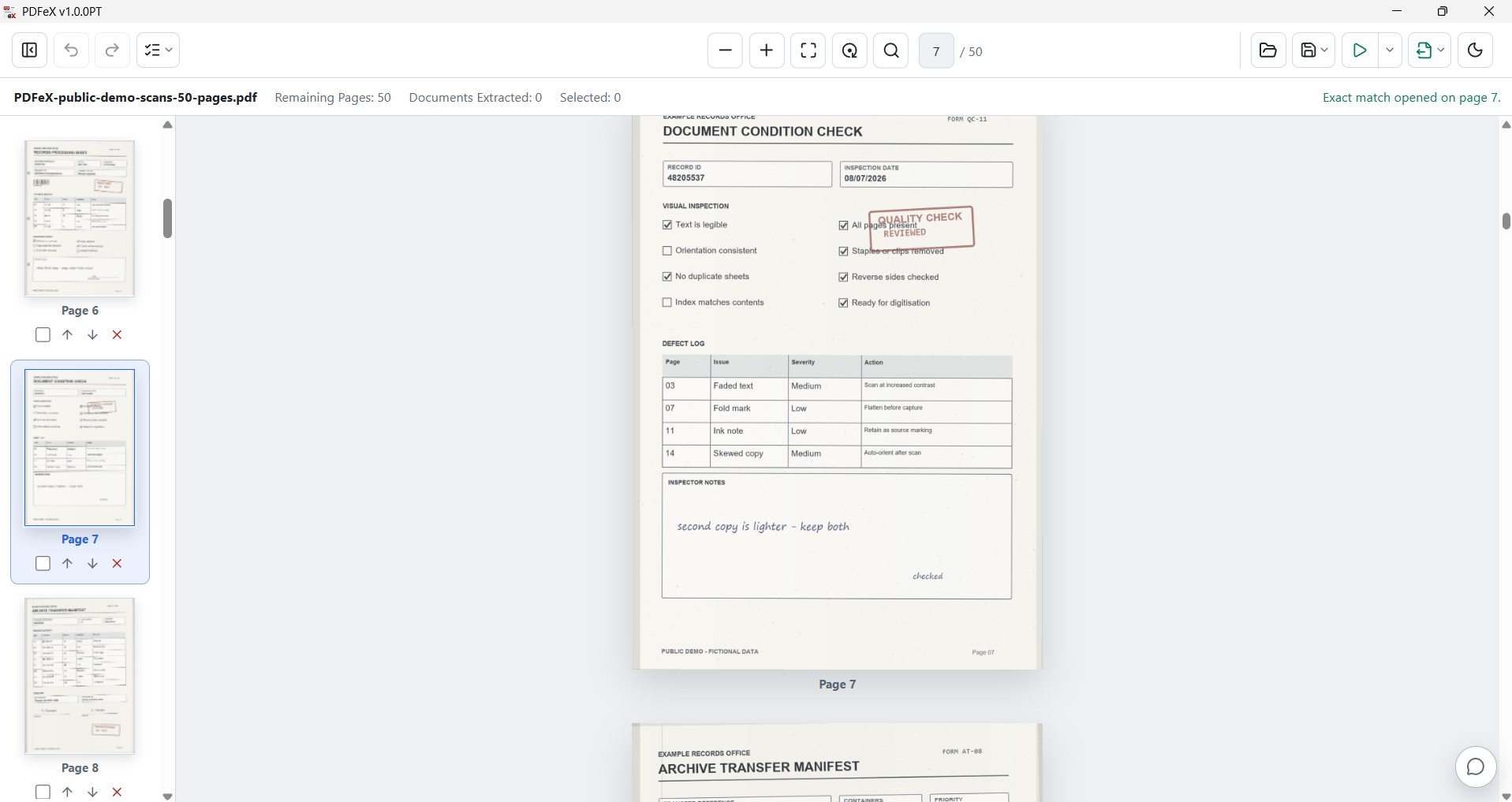 PDFeX opened on the exact matching page